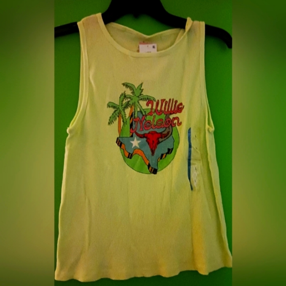 Lime green Willie Nelson tank top Sz L nwt